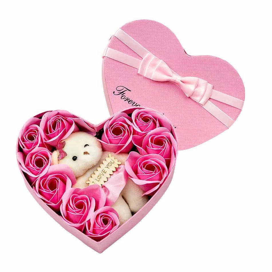 Boîte à Cadeau De Roses à Savon Avec Ours En Peluche Mignon 4 Boîte à Cadeau De Roses à Savon Avec Ours En Peluche Mignon – Image 2