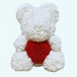 Peluche Ours Roses Blanches